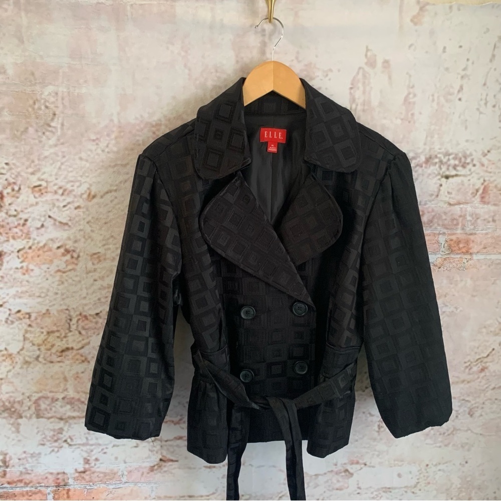 ELLE Women's Black Textured Double-Breasted Jacket